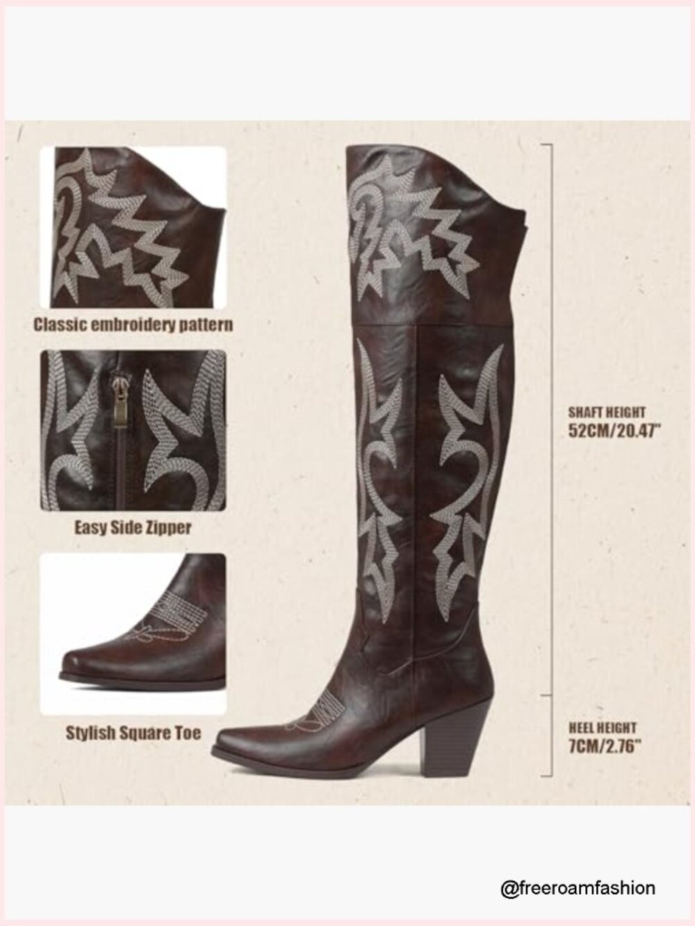 Over the Knee Boots Cowboy Boots Pointed Toe Chunky Heel Classic Western Boots - Picture 4 of 6